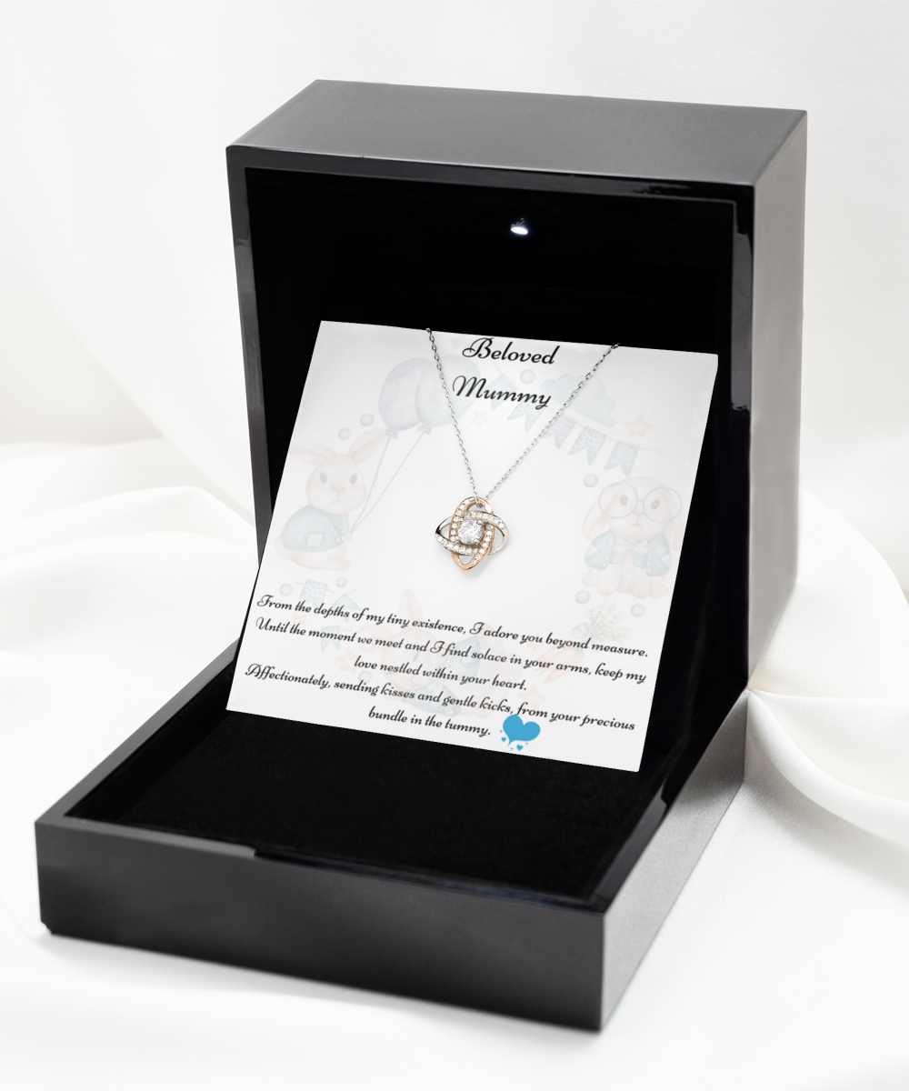 Beloved Mummy, Mother-to-be Gift, Mummy Necklace, Baby Shower Gift, Future Mummy, Heart Knot Gold, Heart Knot Silver, Love Knot Rose Gold, Love Knot Silver, Solitaire Crystal, Double Crystal Circle