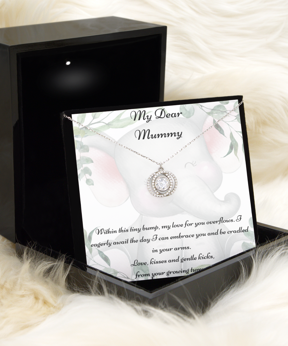 My Dear Mummy, Mother-to-be Gift, Mummy Necklace, Baby Shower Gift, Future Mummy, Heart Knot Gold, Heart Knot Silver, Love Knot Rose Gold, Love Knot Silver, Solitaire Crystal, Double Crystal Circle